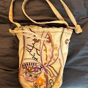 Lucky Brand Tan Crossbody Bag with Embroidered Butterfly